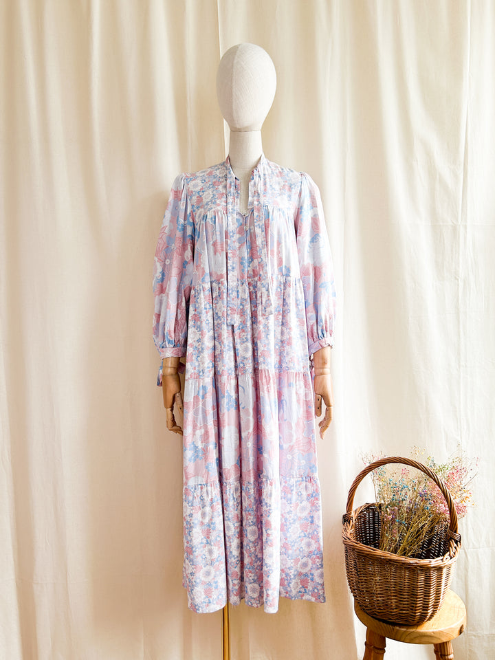 Dreamy Rare Iconic Simon Jeffery 70s Pink and Blue Cotton Smock Dress