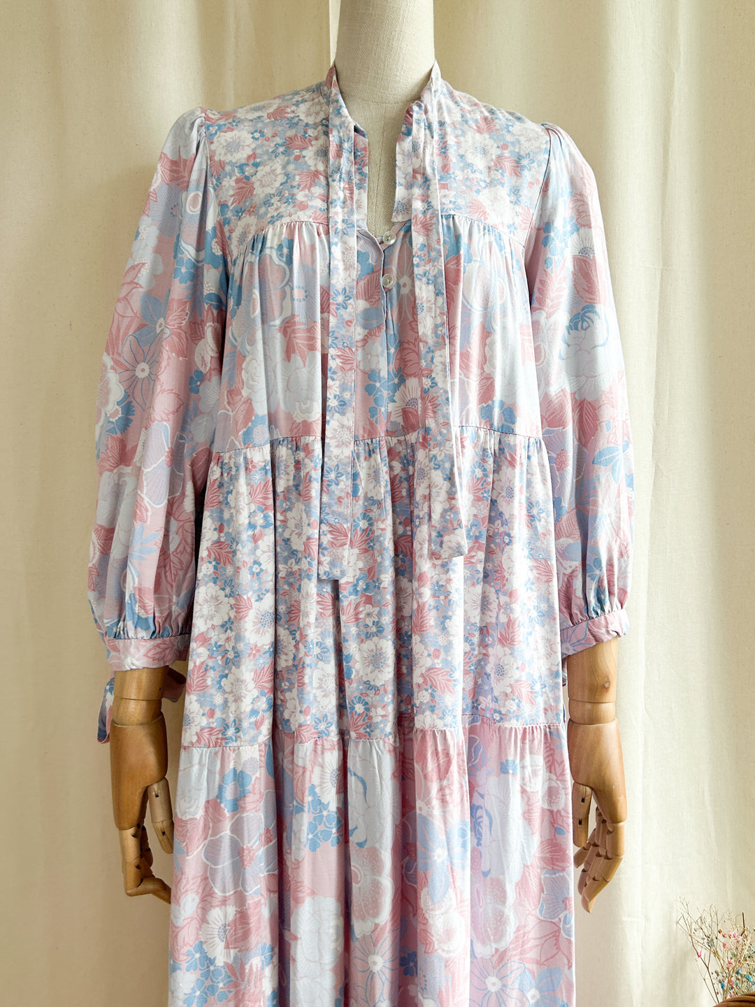 Dreamy Rare Iconic Simon Jeffery 70s Pink and Blue Cotton Smock Dress