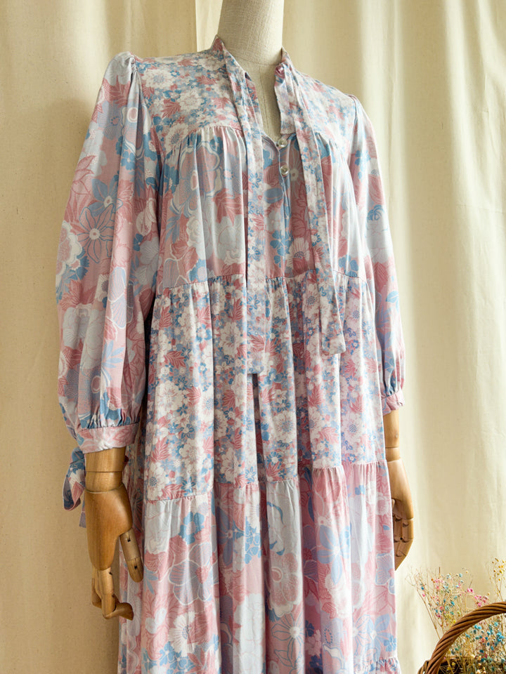 Dreamy Rare Iconic Simon Jeffery 70s Pink and Blue Cotton Smock Dress