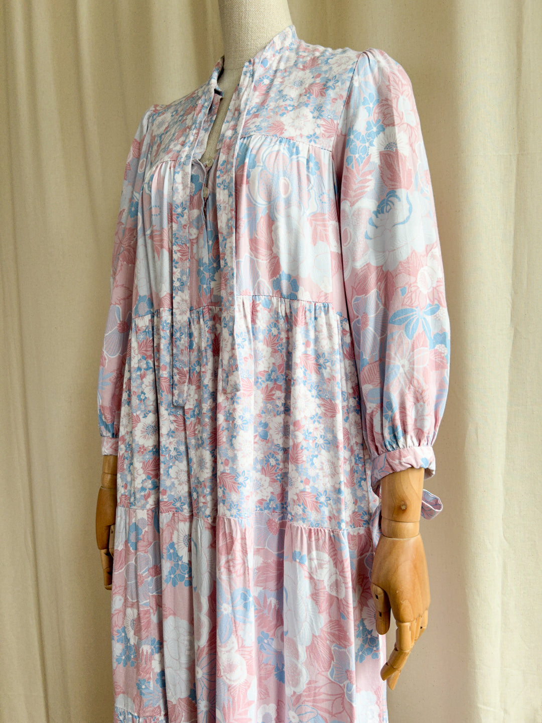 Dreamy Rare Iconic Simon Jeffery 70s Pink and Blue Cotton Smock Dress