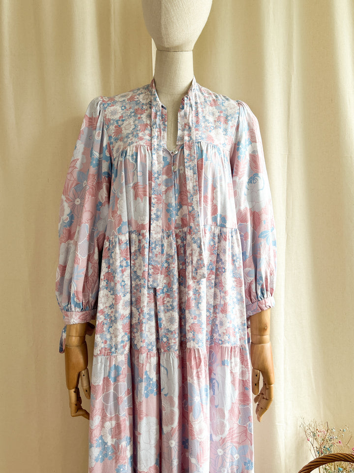 Dreamy Rare Iconic Simon Jeffery 70s Pink and Blue Cotton Smock Dress