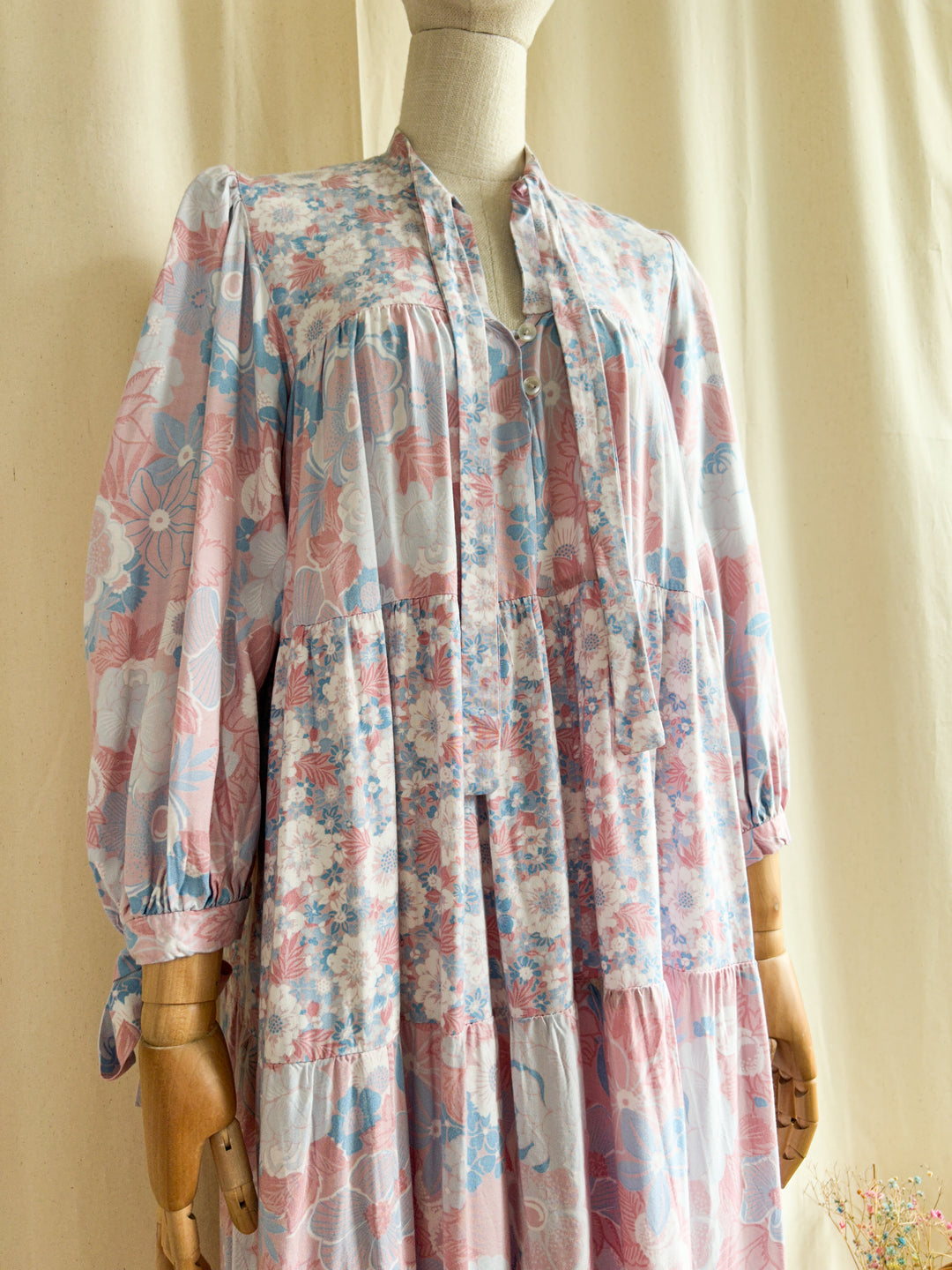 Dreamy Rare Iconic Simon Jeffery 70s Pink and Blue Cotton Smock Dress