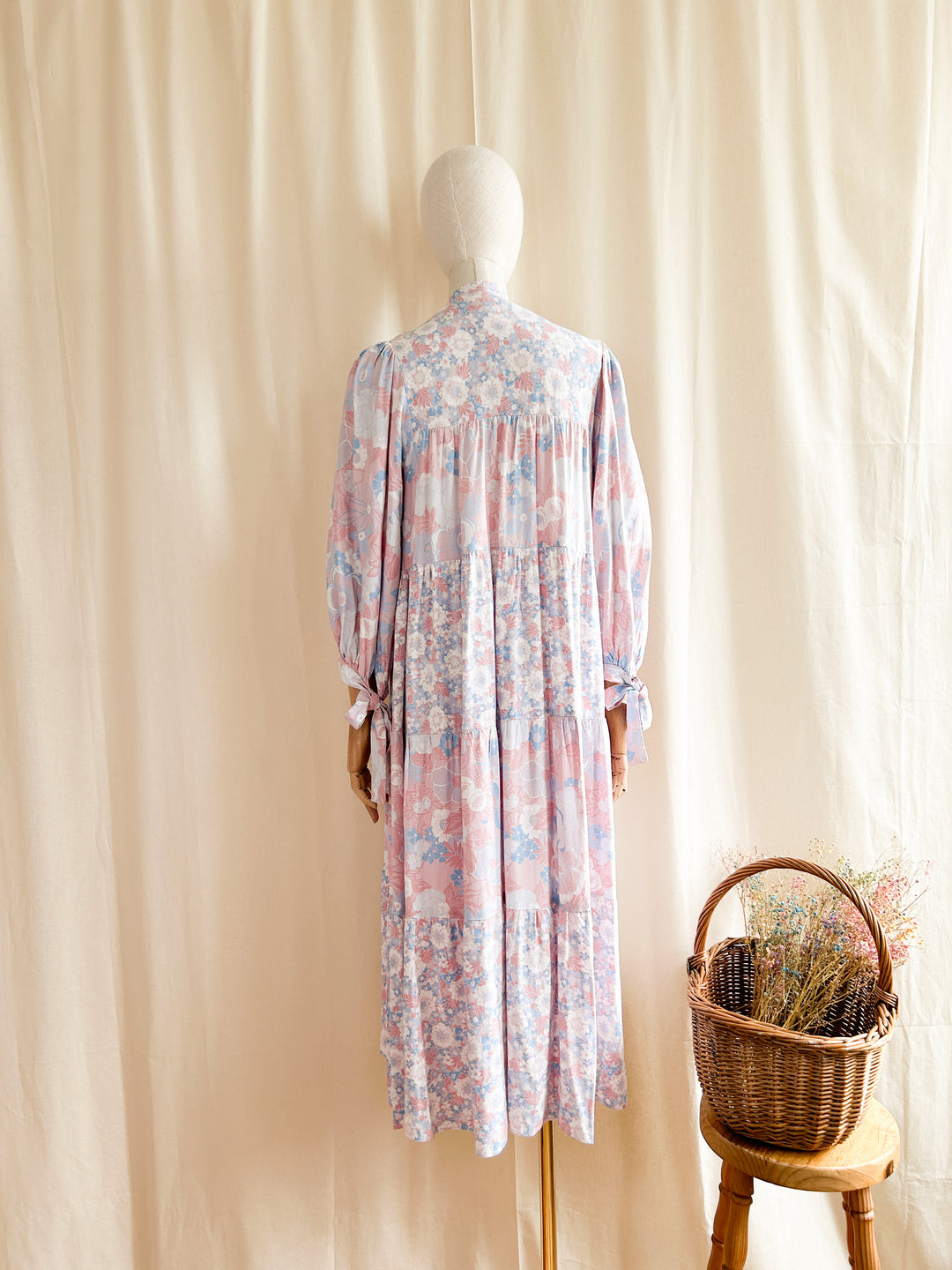 Dreamy Rare Iconic Simon Jeffery 70s Pink and Blue Cotton Smock Dress