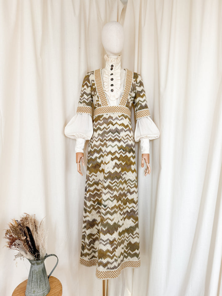 Precious Holy Grail Rare Jean Varon Heavy Woven Wool 1970s Dress and Blouse Ensemble