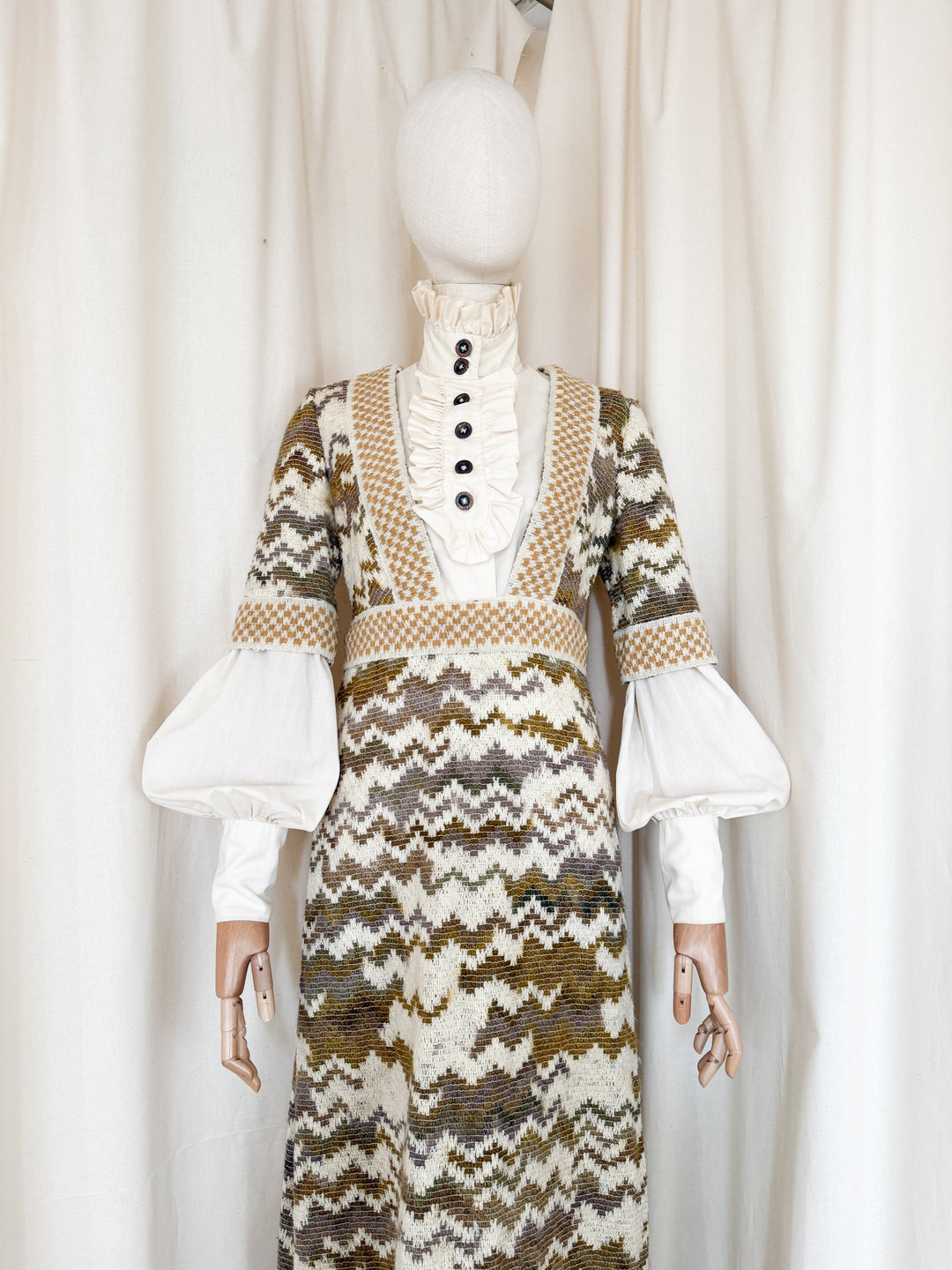 Precious Holy Grail Rare Jean Varon Heavy Woven Wool 1970s Dress and Blouse Ensemble