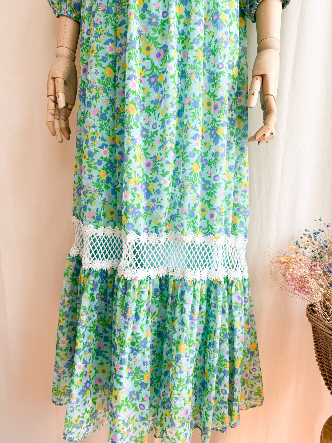 Gorgeous 70s Vibrant Watercolour Floral Bohemian Cotton Maxi Dress