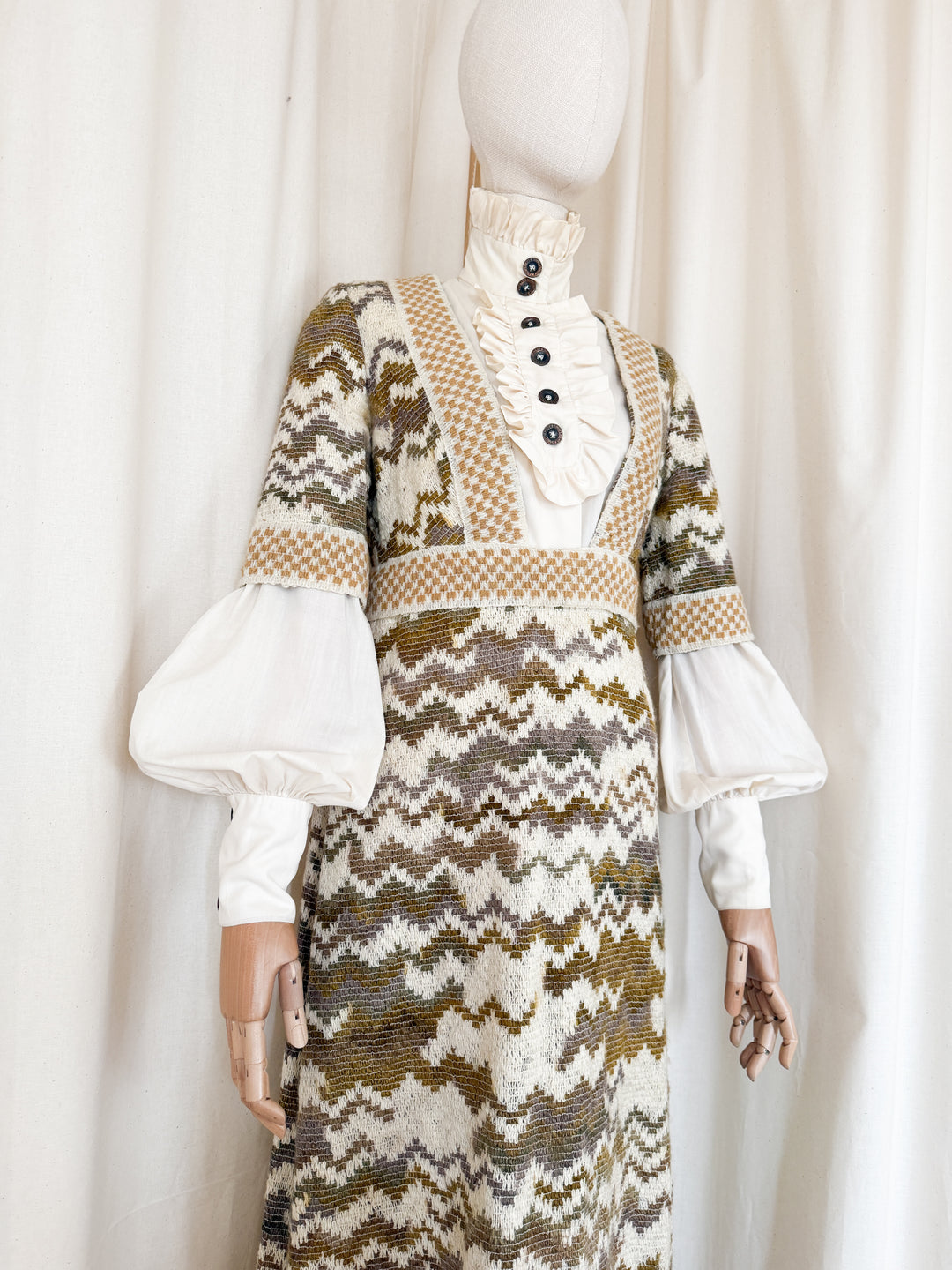 Precious Holy Grail Rare Jean Varon Heavy Woven Wool 1970s Dress and Blouse Ensemble