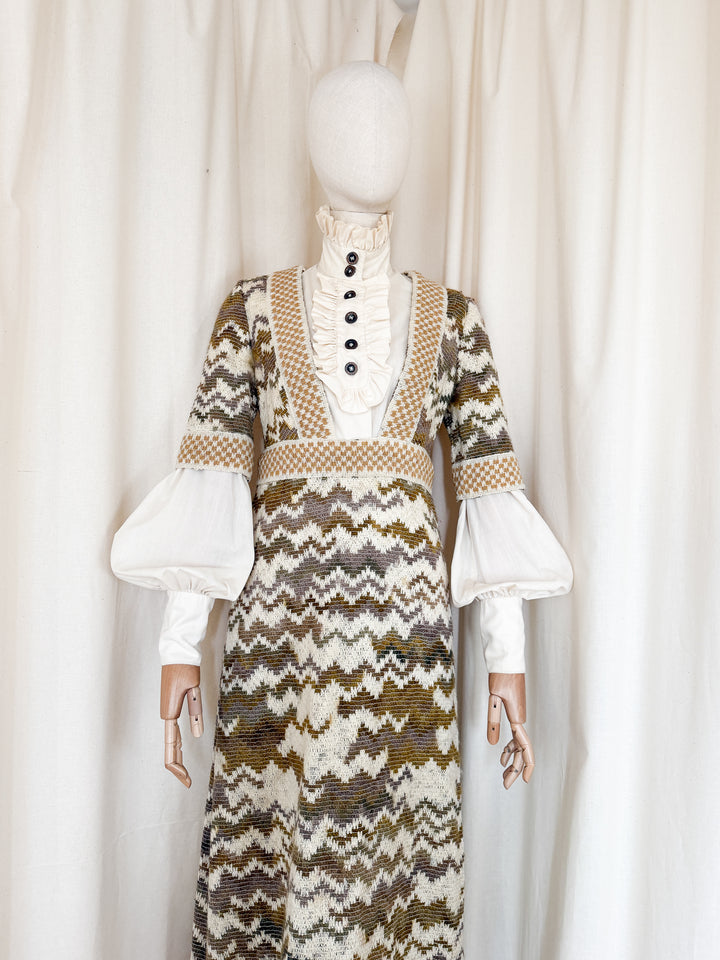 Precious Holy Grail Rare Jean Varon Heavy Woven Wool 1970s Dress and Blouse Ensemble