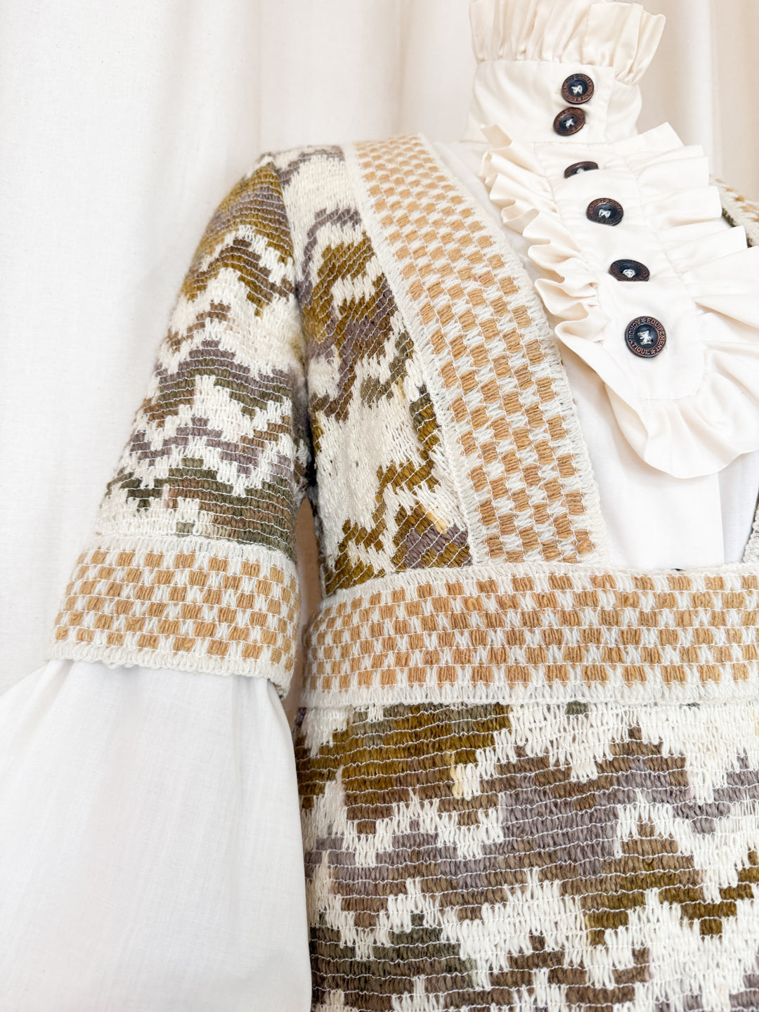 Precious Holy Grail Rare Jean Varon Heavy Woven Wool 1970s Dress and Blouse Ensemble