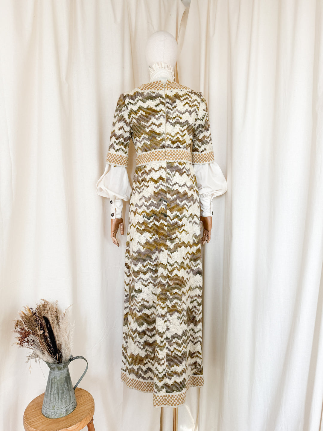 Precious Holy Grail Rare Jean Varon Heavy Woven Wool 1970s Dress and Blouse Ensemble