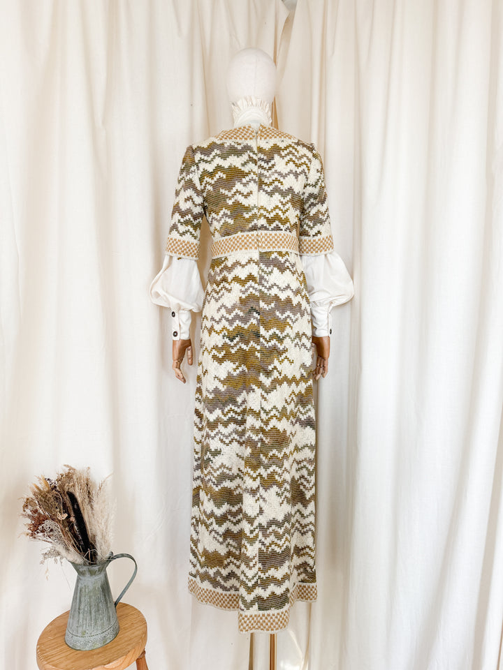 Precious Holy Grail Rare Jean Varon Heavy Woven Wool 1970s Dress and Blouse Ensemble