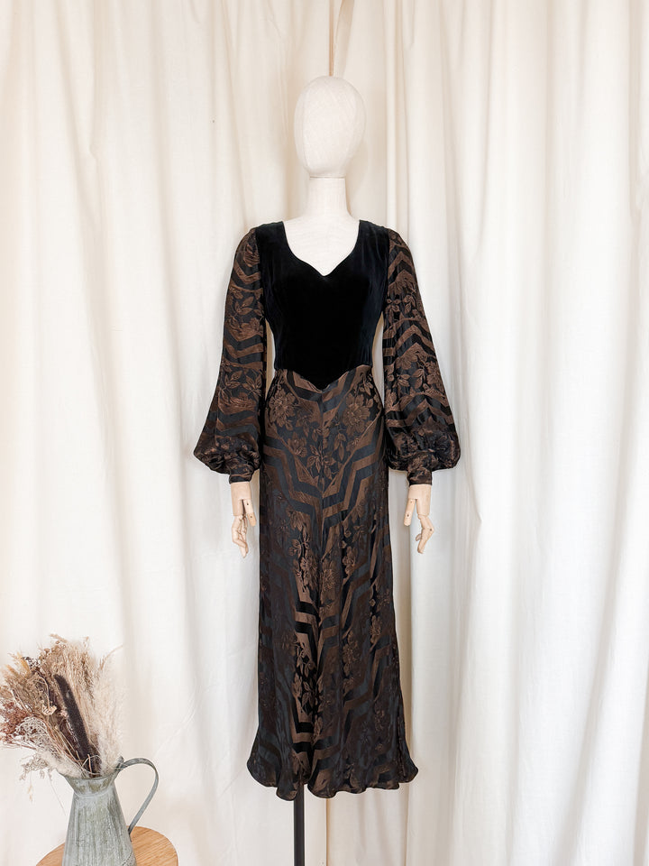 Gorgeous 1970s Jacquard and Velvet Maxi Dress by Kati