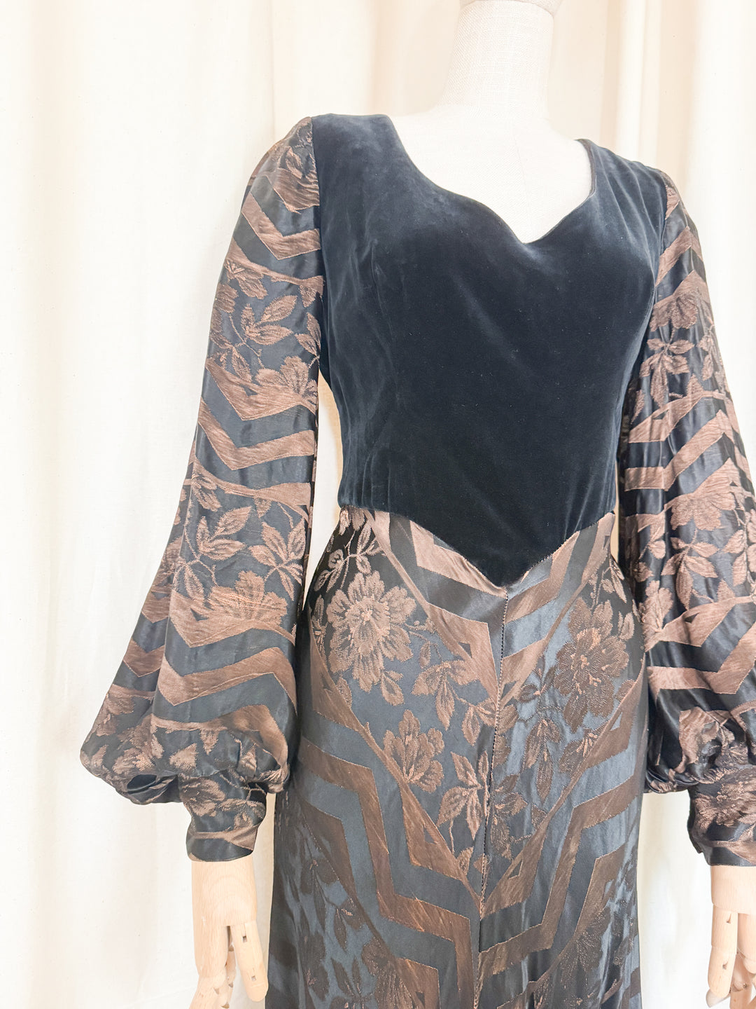 Gorgeous 1970s Jacquard and Velvet Maxi Dress by Kati