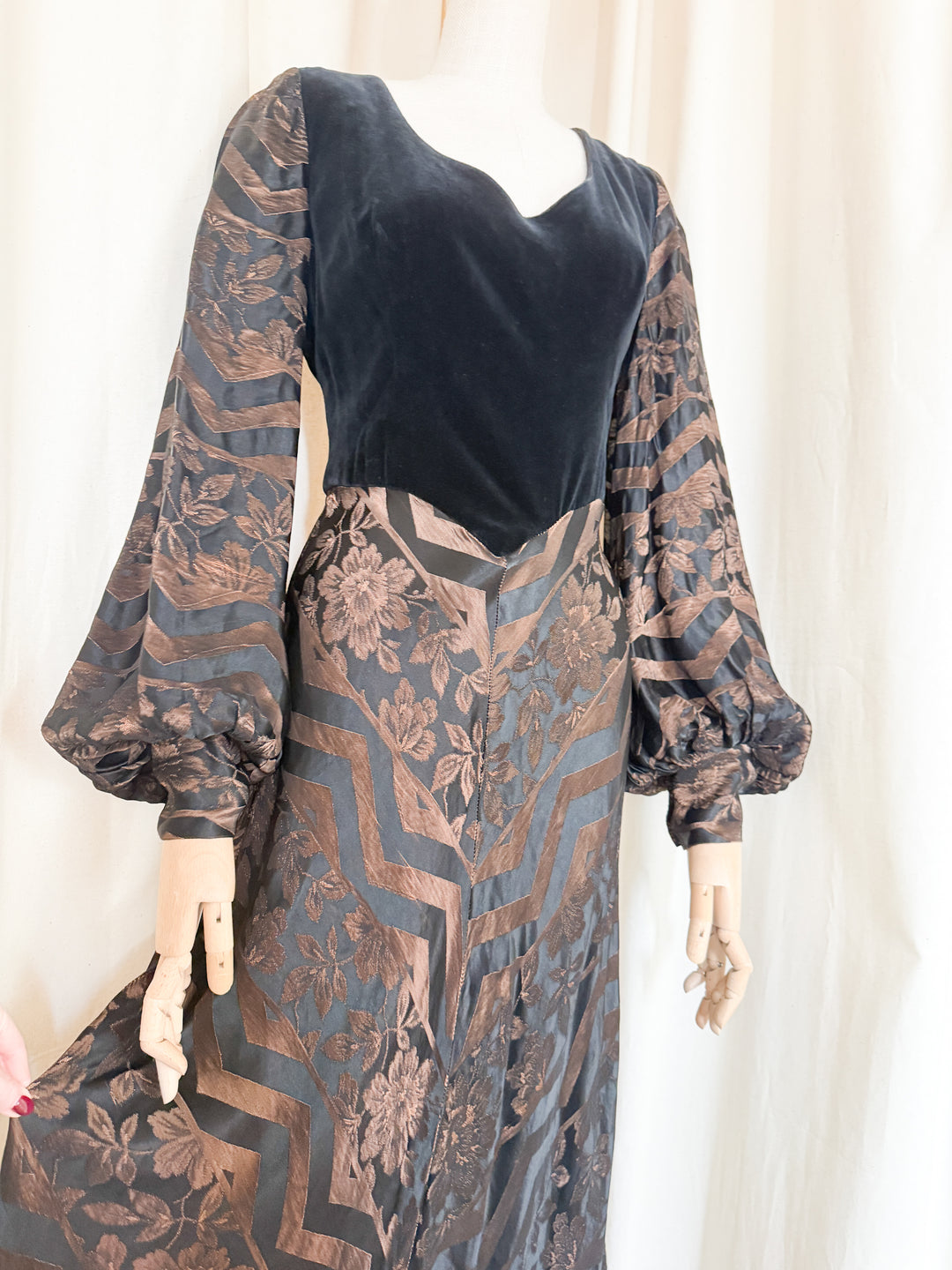 Gorgeous 1970s Jacquard and Velvet Maxi Dress by Kati