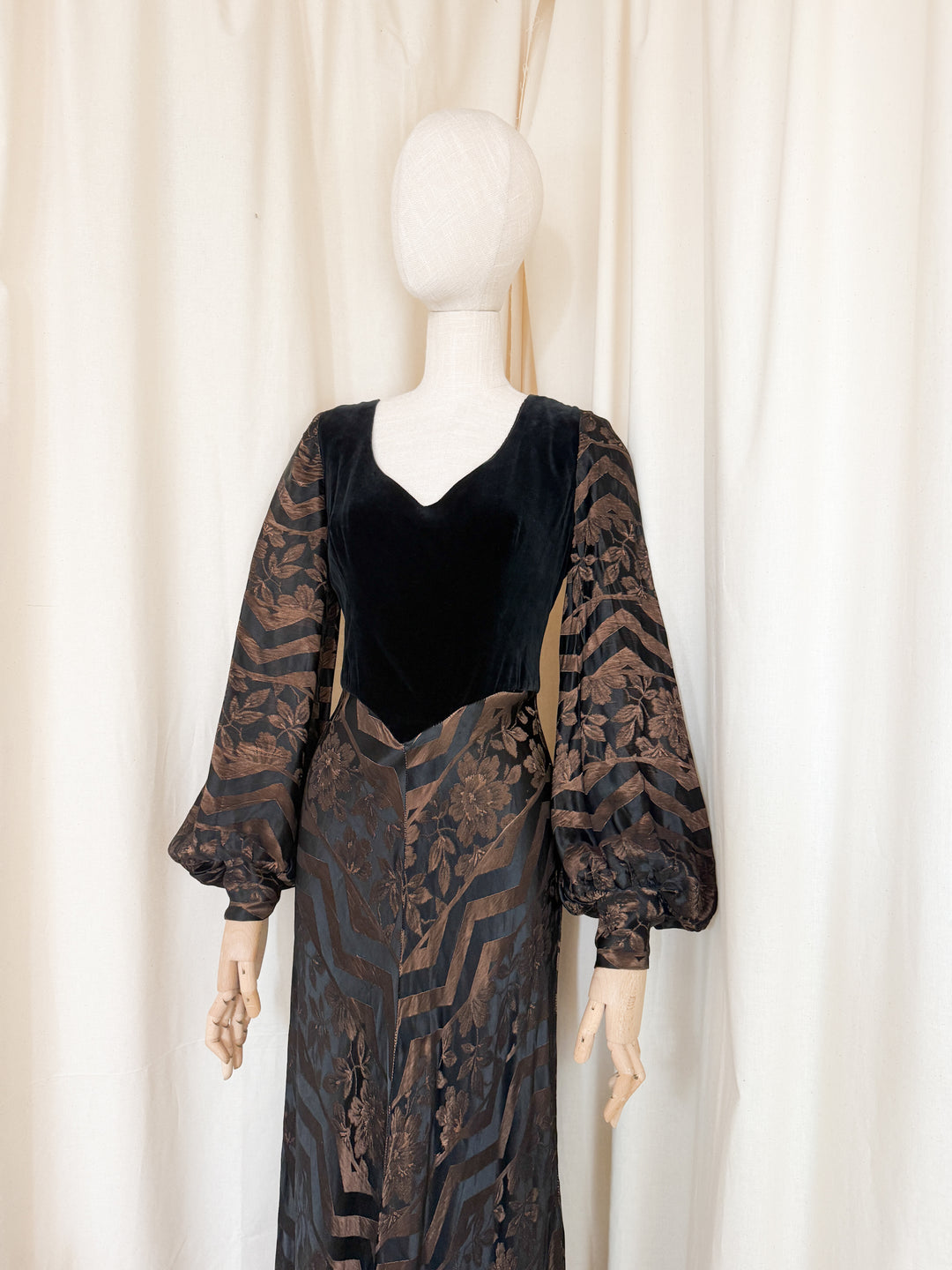 Gorgeous 1970s Jacquard and Velvet Maxi Dress by Kati