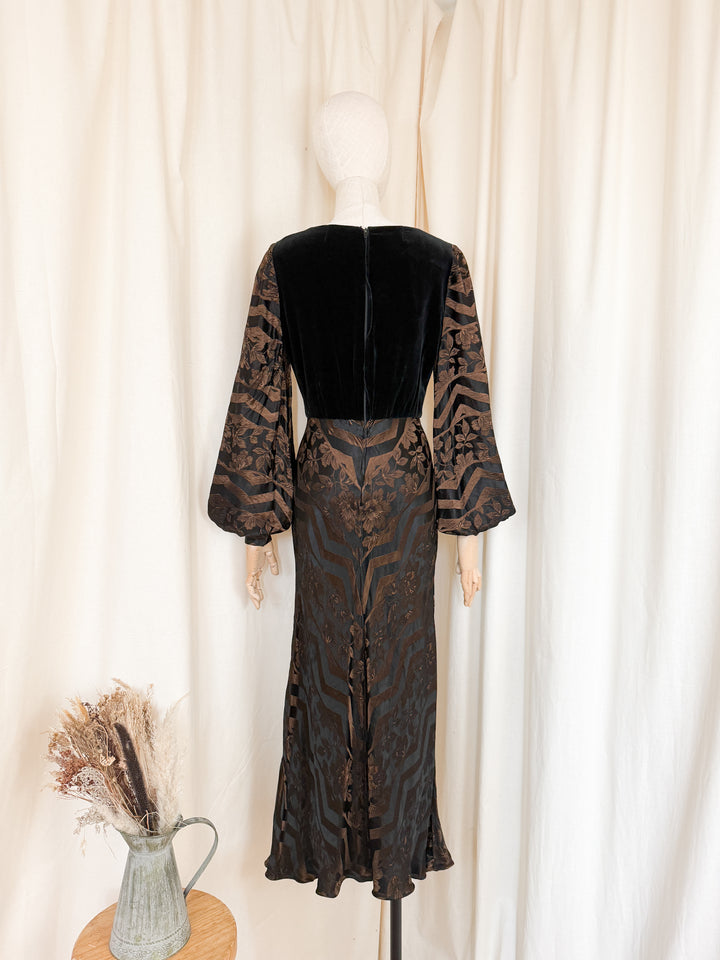 Gorgeous 1970s Jacquard and Velvet Maxi Dress by Kati