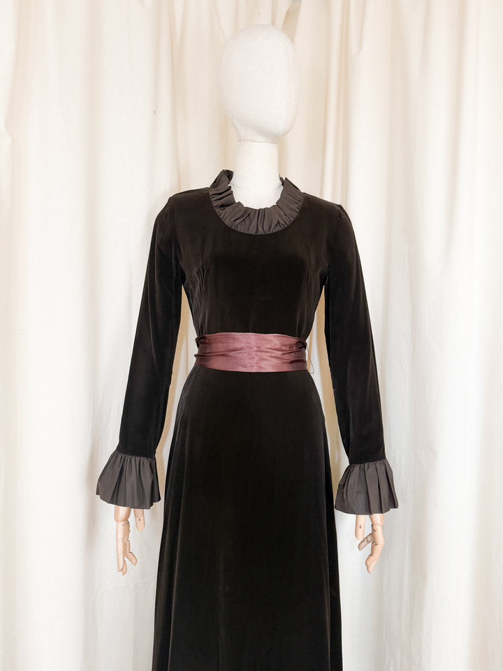 Breathtaking Rare 1970s Peter Barron Brown Velvet Maxi Dress