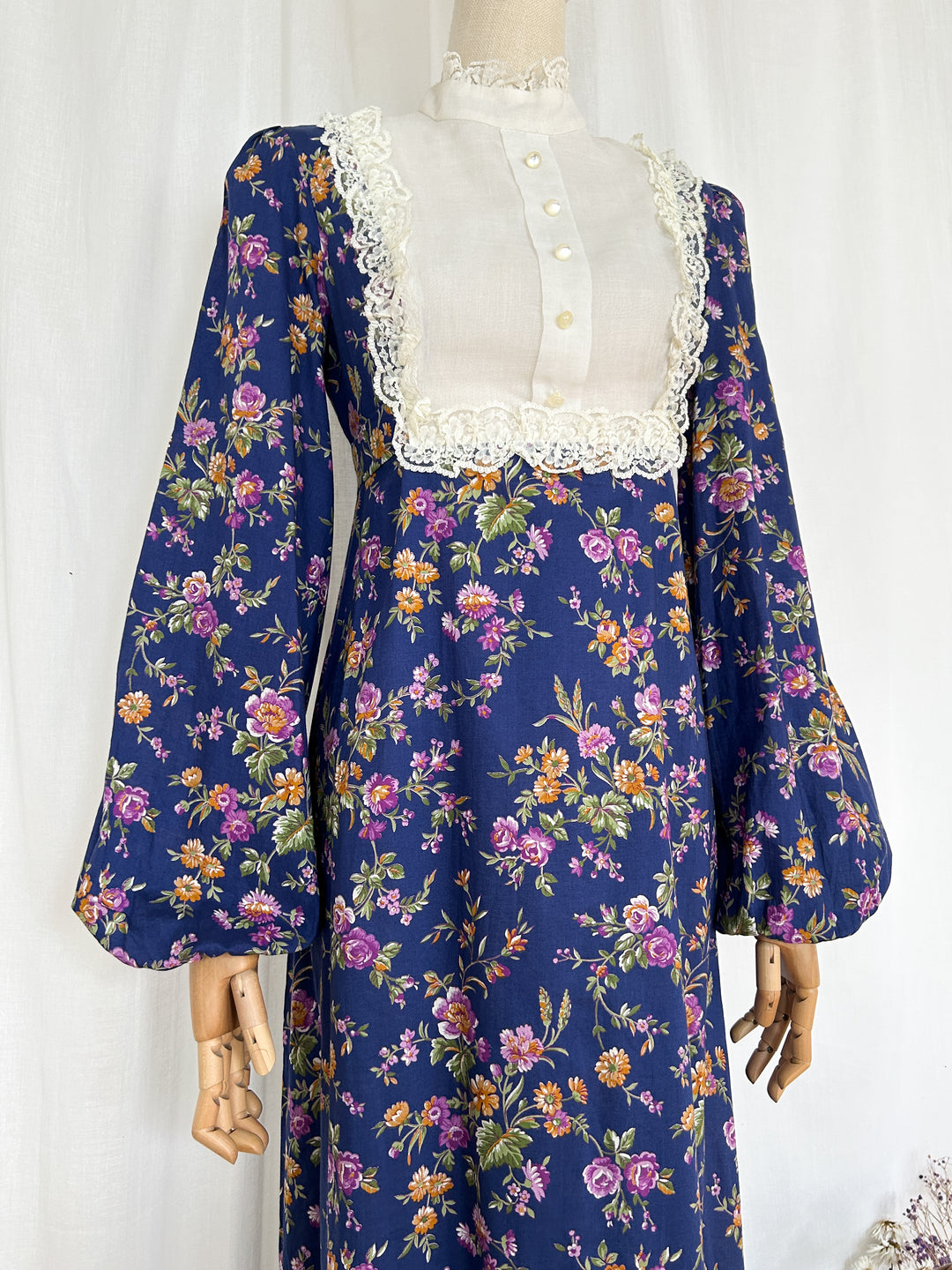 Larkspur ~ Beautiful Romantic Floral Cotton 70s Prairie Dress