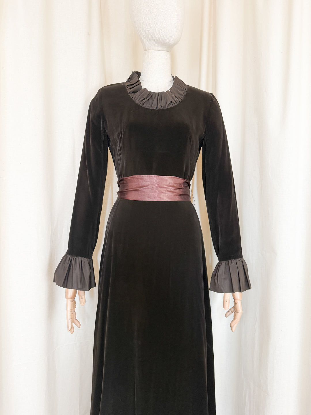 Breathtaking Rare 1970s Peter Barron Brown Velvet Maxi Dress