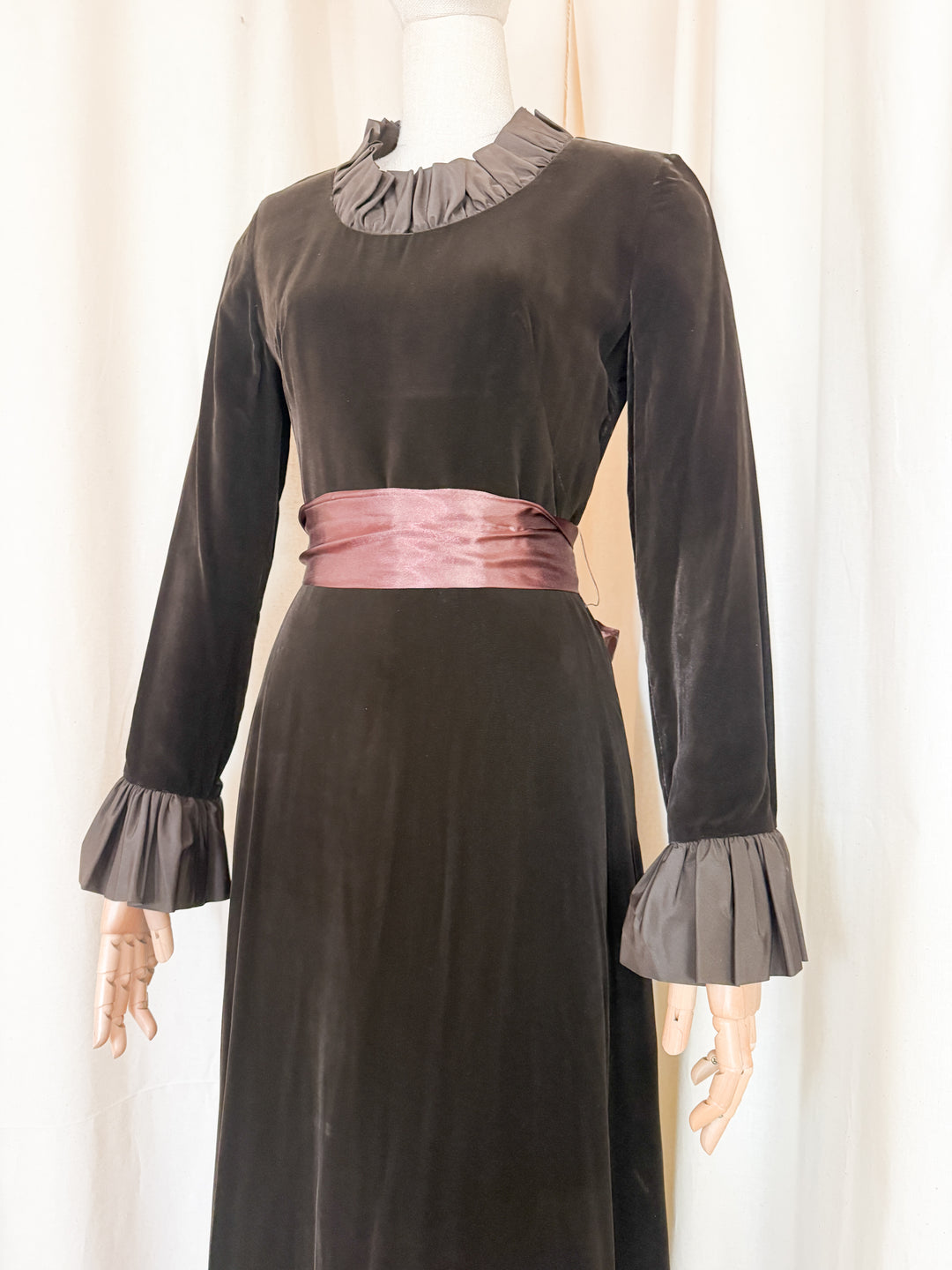 Breathtaking Rare 1970s Peter Barron Brown Velvet Maxi Dress