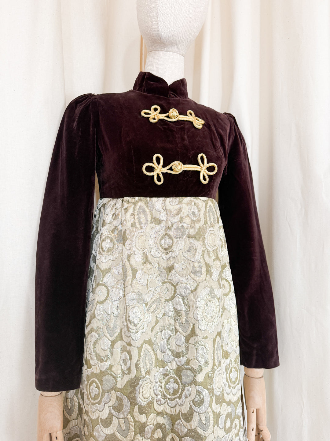 Adorable Early 1970s Rare Velvet and Brocade Maxi Dress