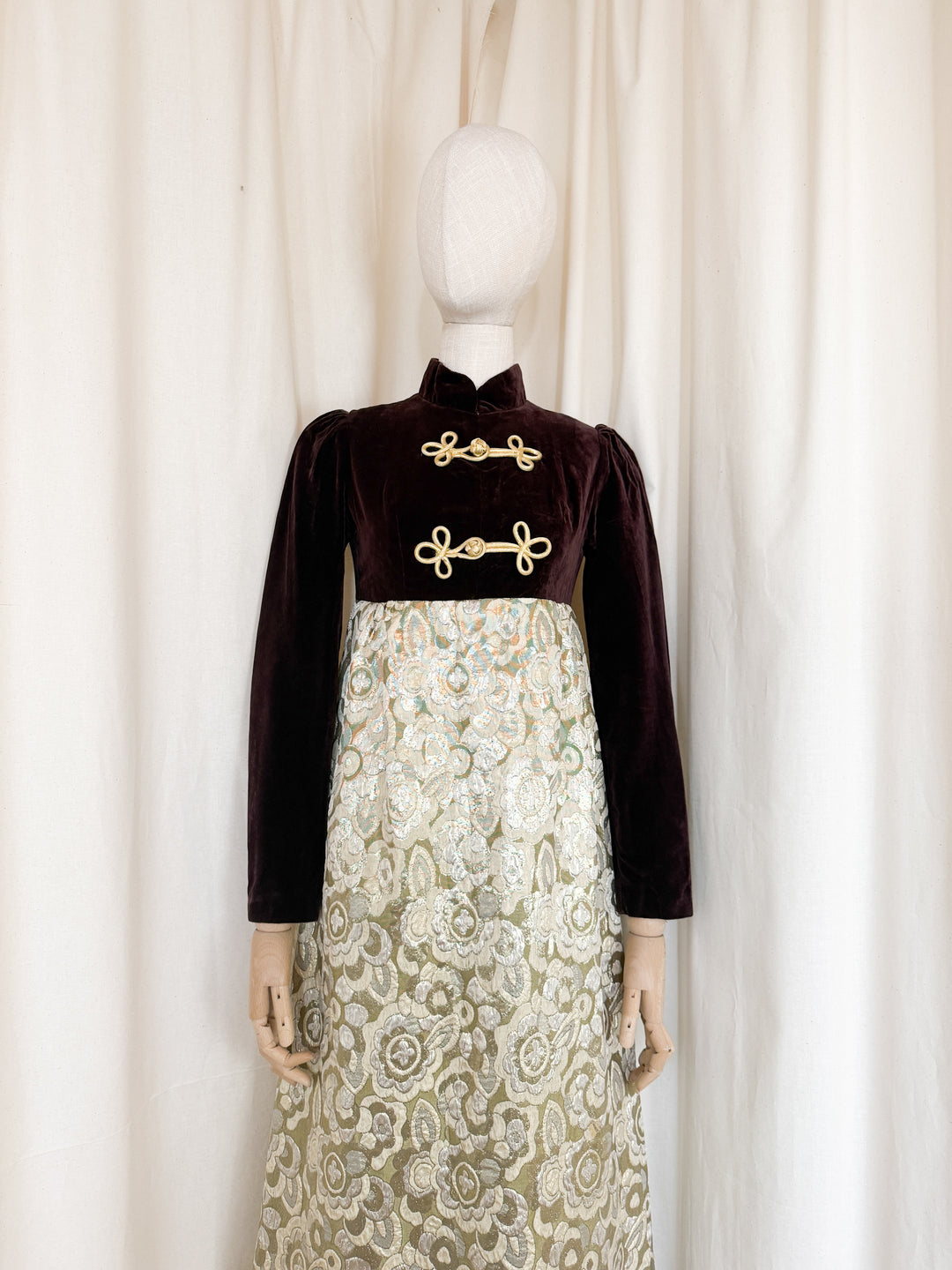 Adorable Early 1970s Rare Velvet and Brocade Maxi Dress