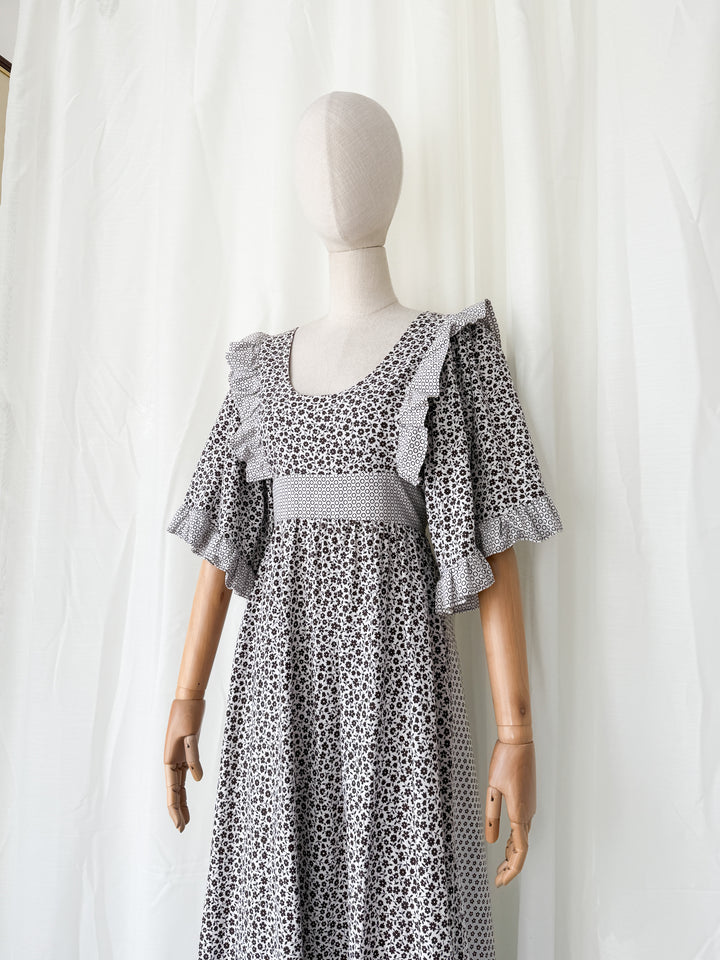 Stunning Rare 1970s Gina Fratini for Fiona Dresses Cotton Maxi Dress
