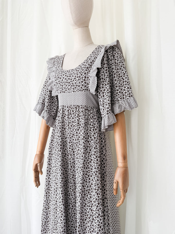 Stunning Rare 1970s Gina Fratini for Fiona Dresses Cotton Maxi Dress
