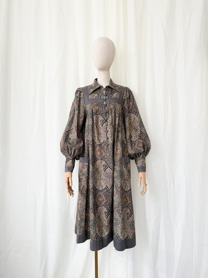 Precious Holy Grail Rare Fine Feathers Liberty 1970s Wool Midi Dress