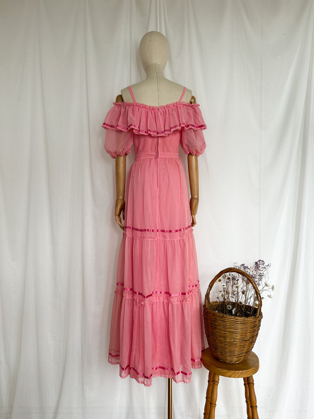 Divine Pink Gauzy Cotton 70s Romantic Dream Dress