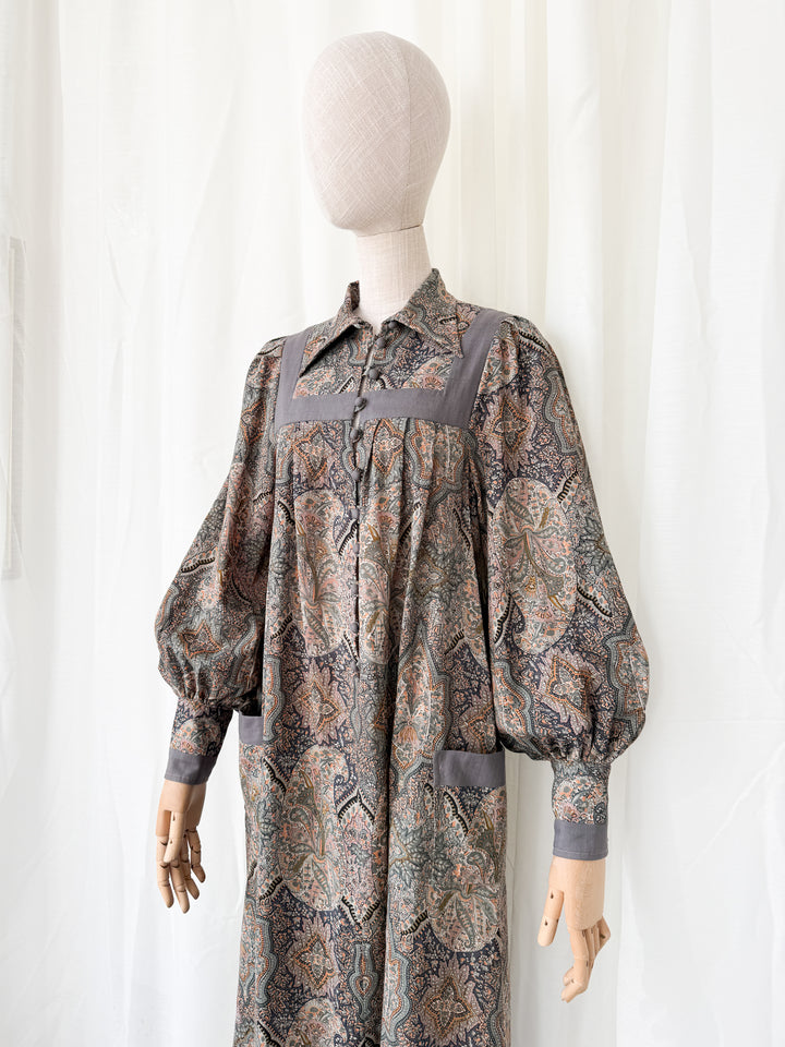 Precious Holy Grail Rare Fine Feathers Liberty 1970s Wool Midi Dress