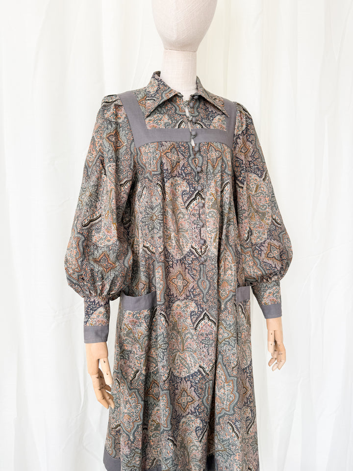 Precious Holy Grail Rare Fine Feathers Liberty 1970s Wool Midi Dress