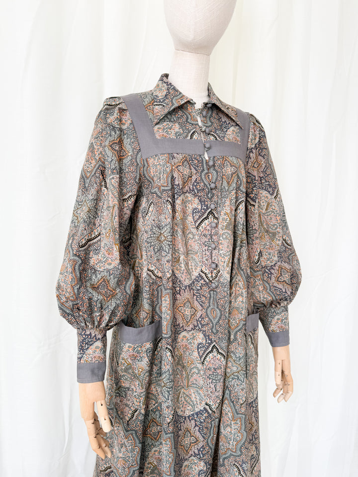 Precious Holy Grail Rare Fine Feathers Liberty 1970s Wool Midi Dress