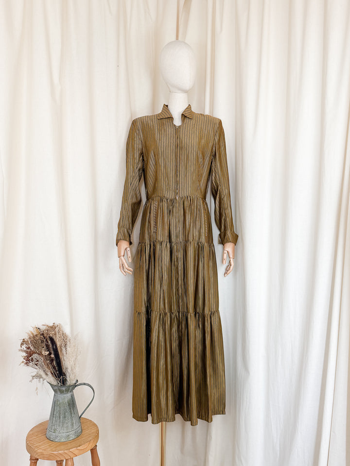 Incredible Precious 1940s Gold Stripe Maxi Dress