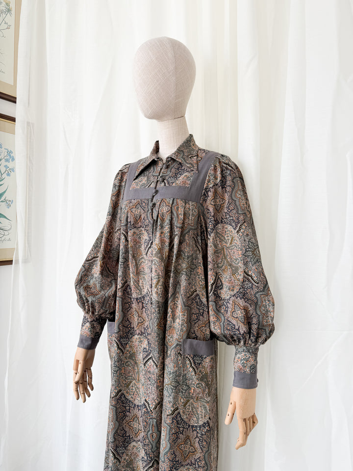 Precious Holy Grail Rare Fine Feathers Liberty 1970s Wool Midi Dress