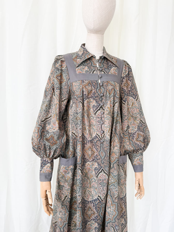 Precious Holy Grail Rare Fine Feathers Liberty 1970s Wool Midi Dress