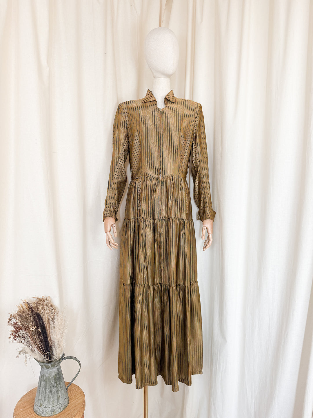 Incredible Precious 1940s Gold Stripe Maxi Dress