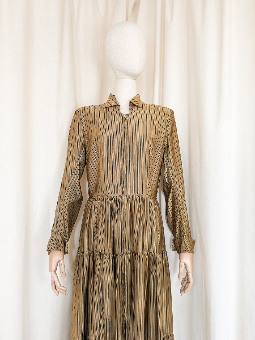 Incredible Precious 1940s Gold Stripe Maxi Dress