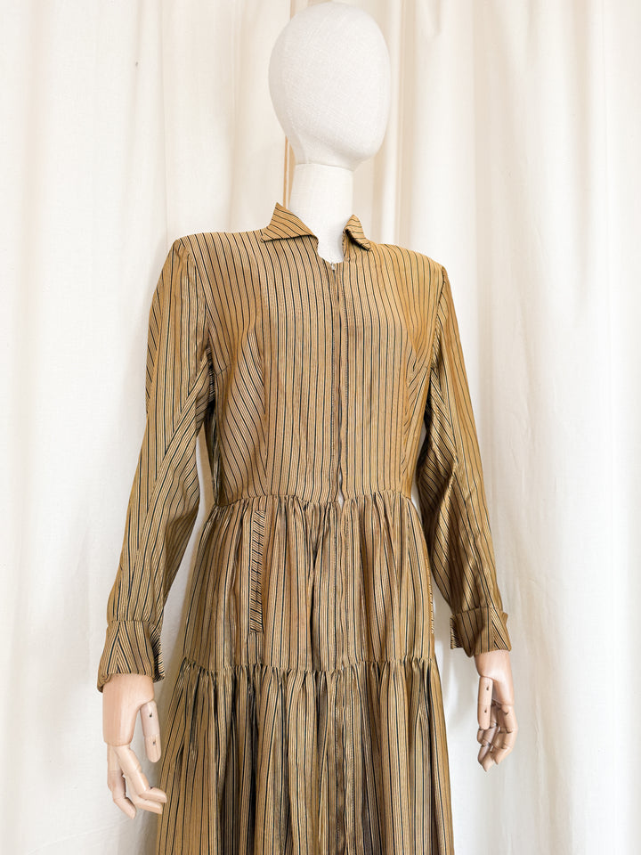 Incredible Precious 1940s Gold Stripe Maxi Dress