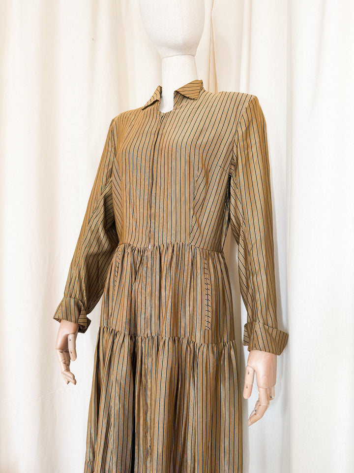 Incredible Precious 1940s Gold Stripe Maxi Dress