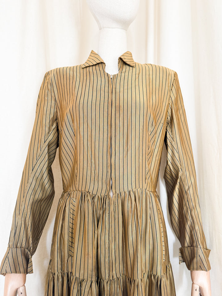 Incredible Precious 1940s Gold Stripe Maxi Dress