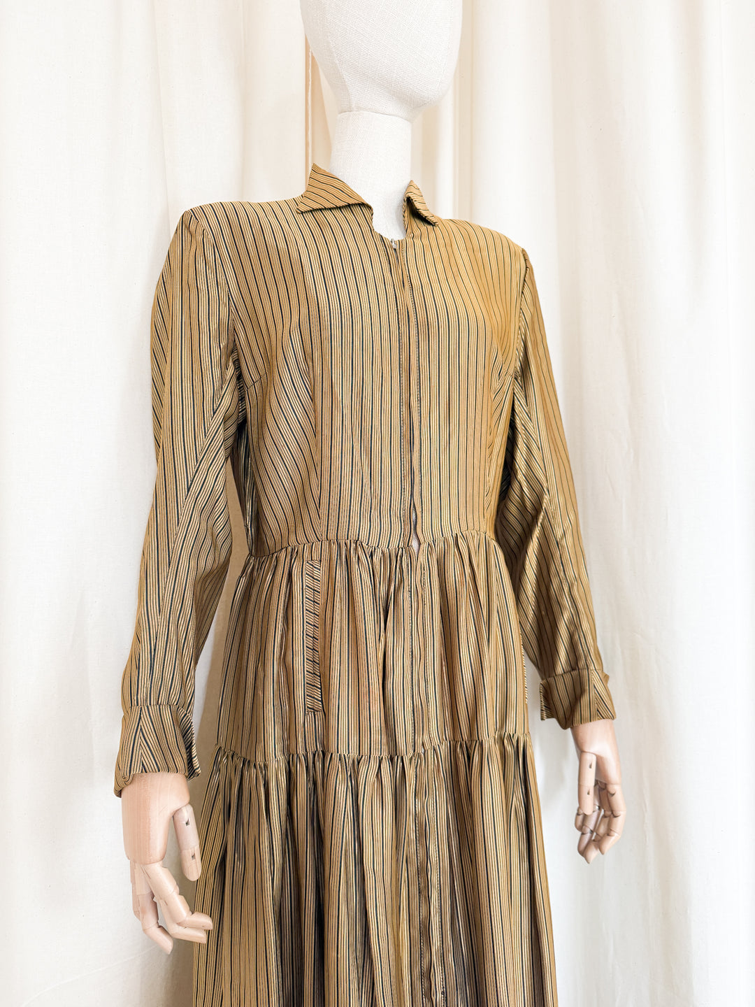 Incredible Precious 1940s Gold Stripe Maxi Dress