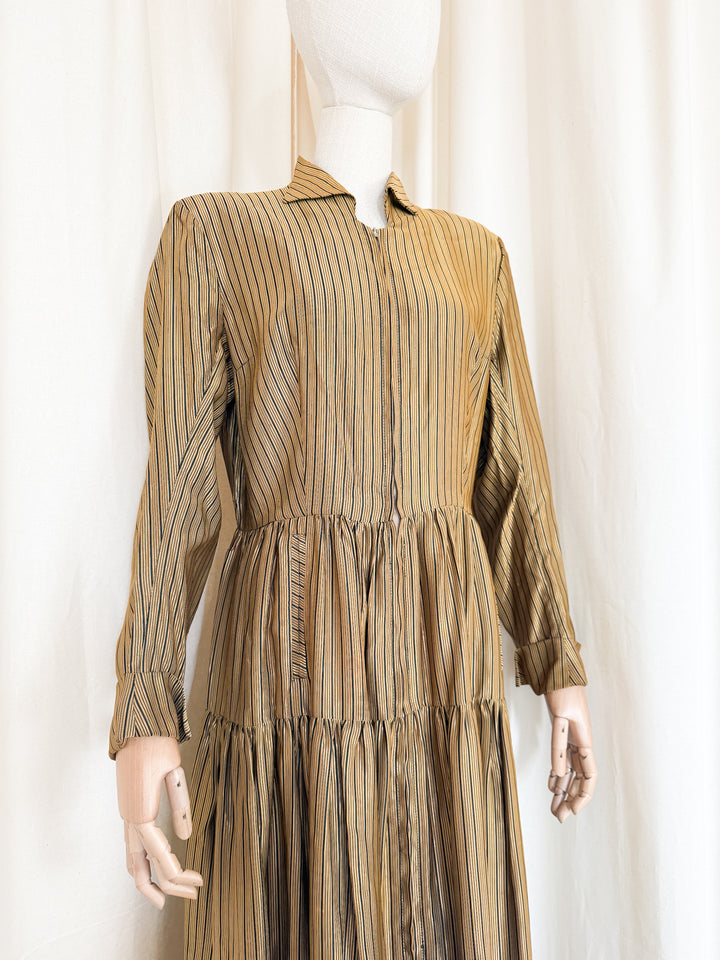 Incredible Precious 1940s Gold Stripe Maxi Dress