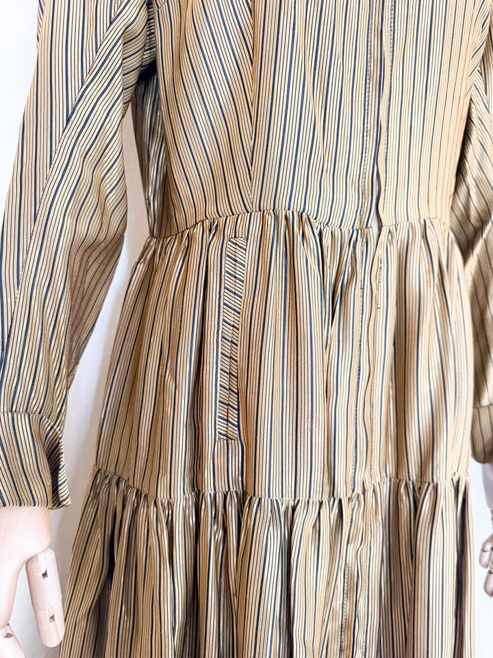 Incredible Precious 1940s Gold Stripe Maxi Dress
