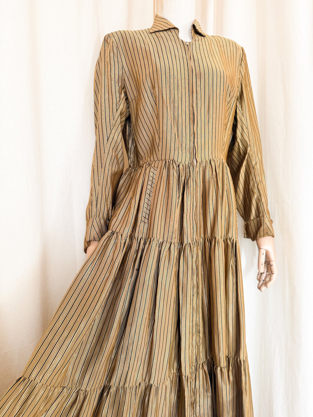 Incredible Precious 1940s Gold Stripe Maxi Dress