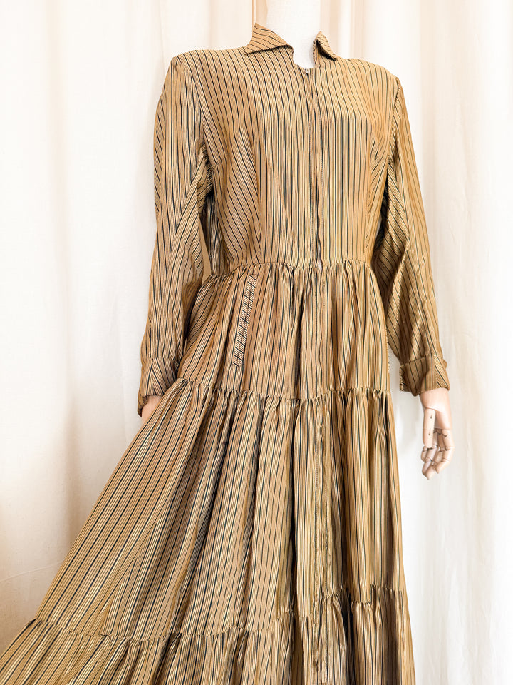 Incredible Precious 1940s Gold Stripe Maxi Dress