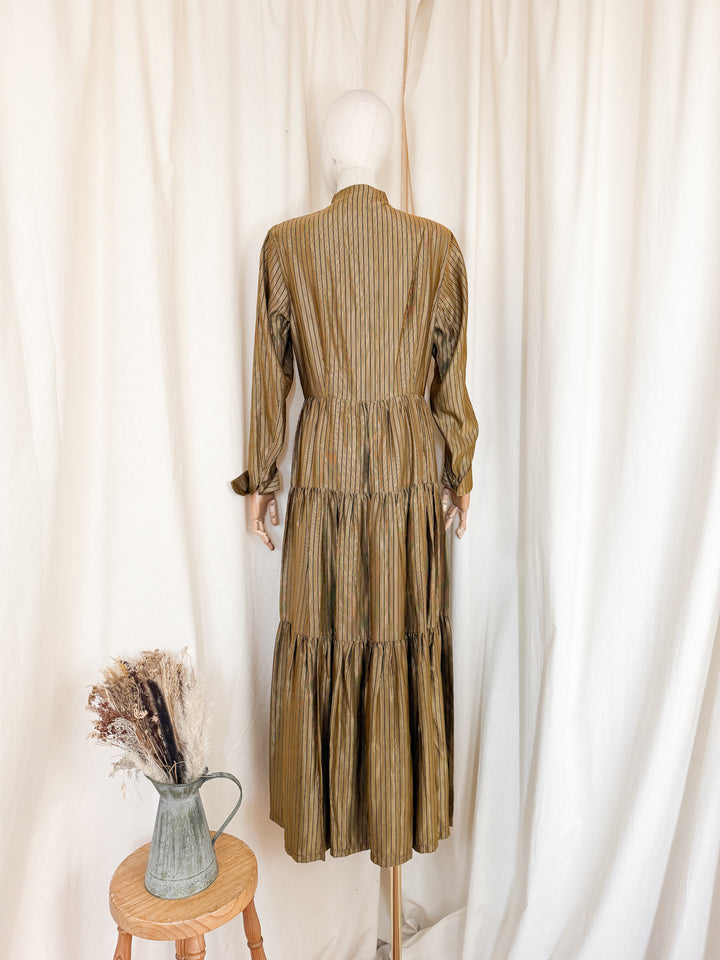 Incredible Precious 1940s Gold Stripe Maxi Dress