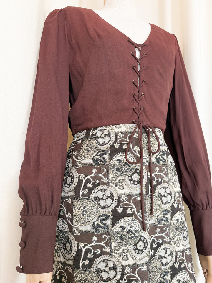 Gorgeous 1970s Brocade Peter Collins Maxi Dress