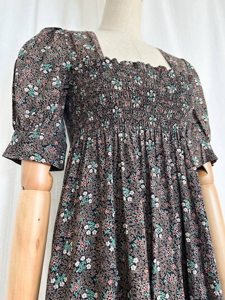 Mia ~ Divine Shirred Bodice Puff Sleeve 70s Cotton Prairie Dress