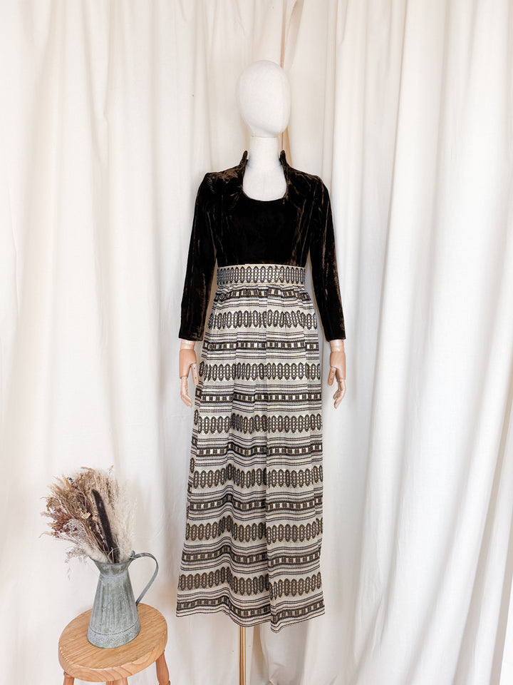 Gorgeous Rare 1970s Velvet Golden Brown Maxi Dress by Carrie Couture